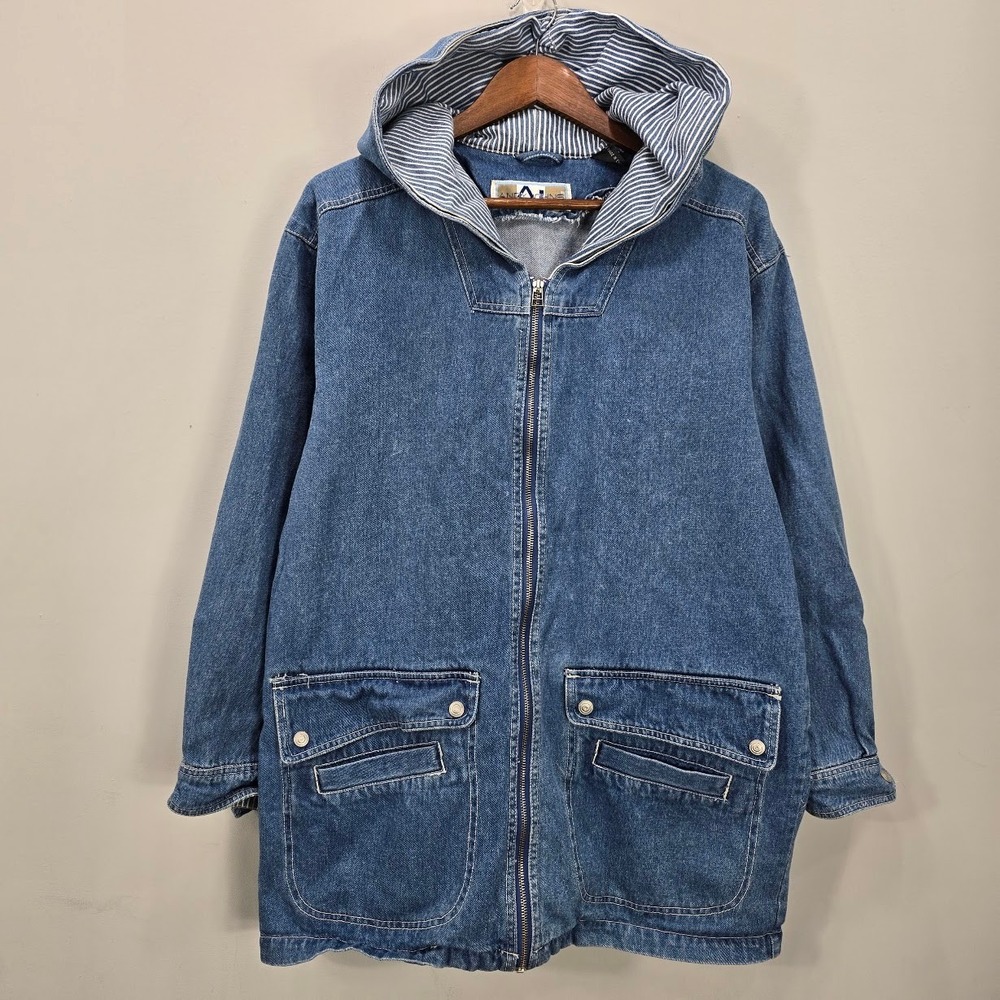 Vintage Denim Chore Jacket M Med Wash Barn 100% Cotton Hooded Farmer Country